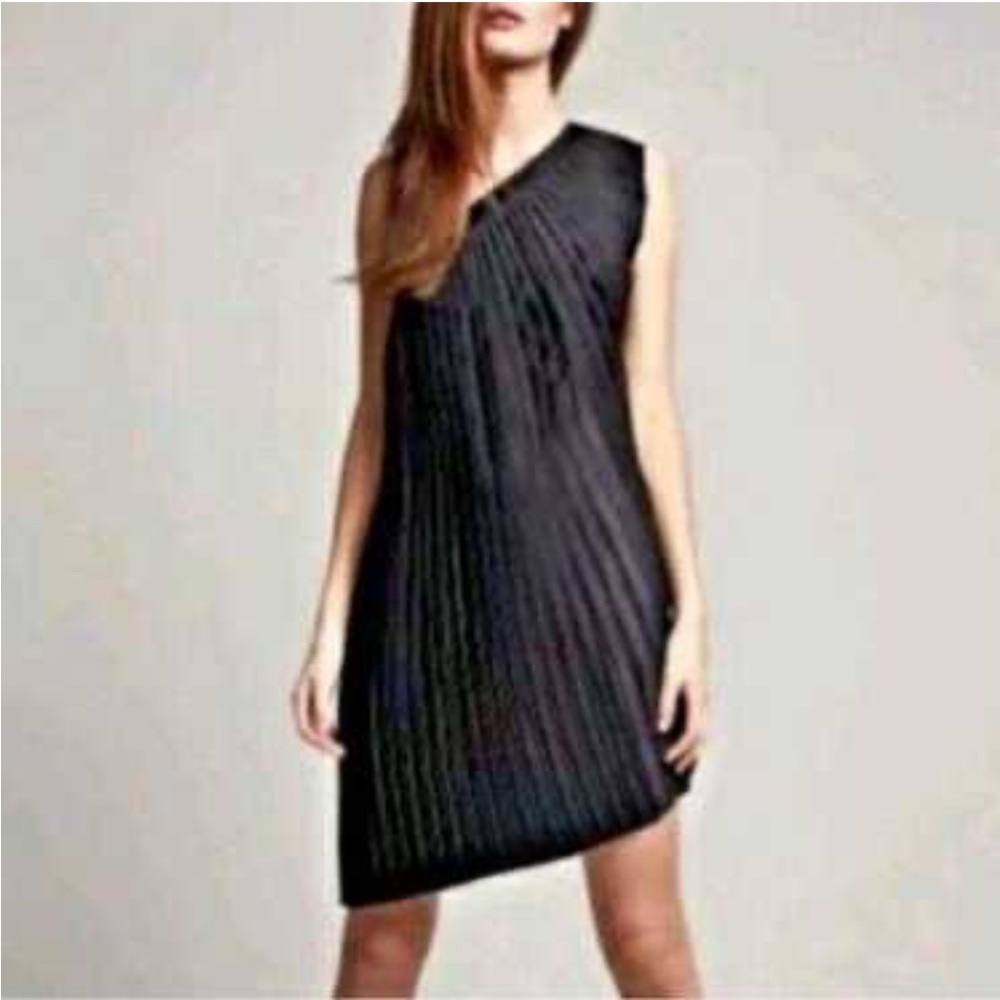 AllSaints Spitafields Maia Black Pleated One Shoulder Dress Sz 6 Cocktail LBD